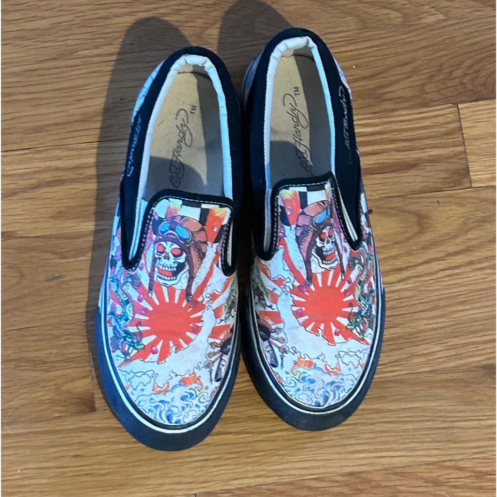 Euc Vintage Circa Early 2000's Ed Hardy Japanese Fighter Pilot Slide On Shoes — image 3 of 6